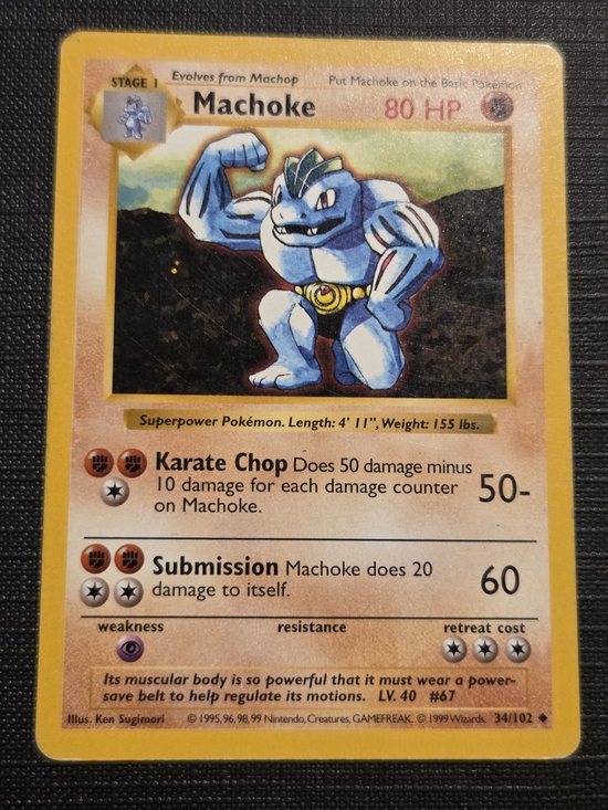 Pokemon Other - Pokemon Base Set 1999 Machoke (Shadowless) Uncommon Trading Card (34/102)